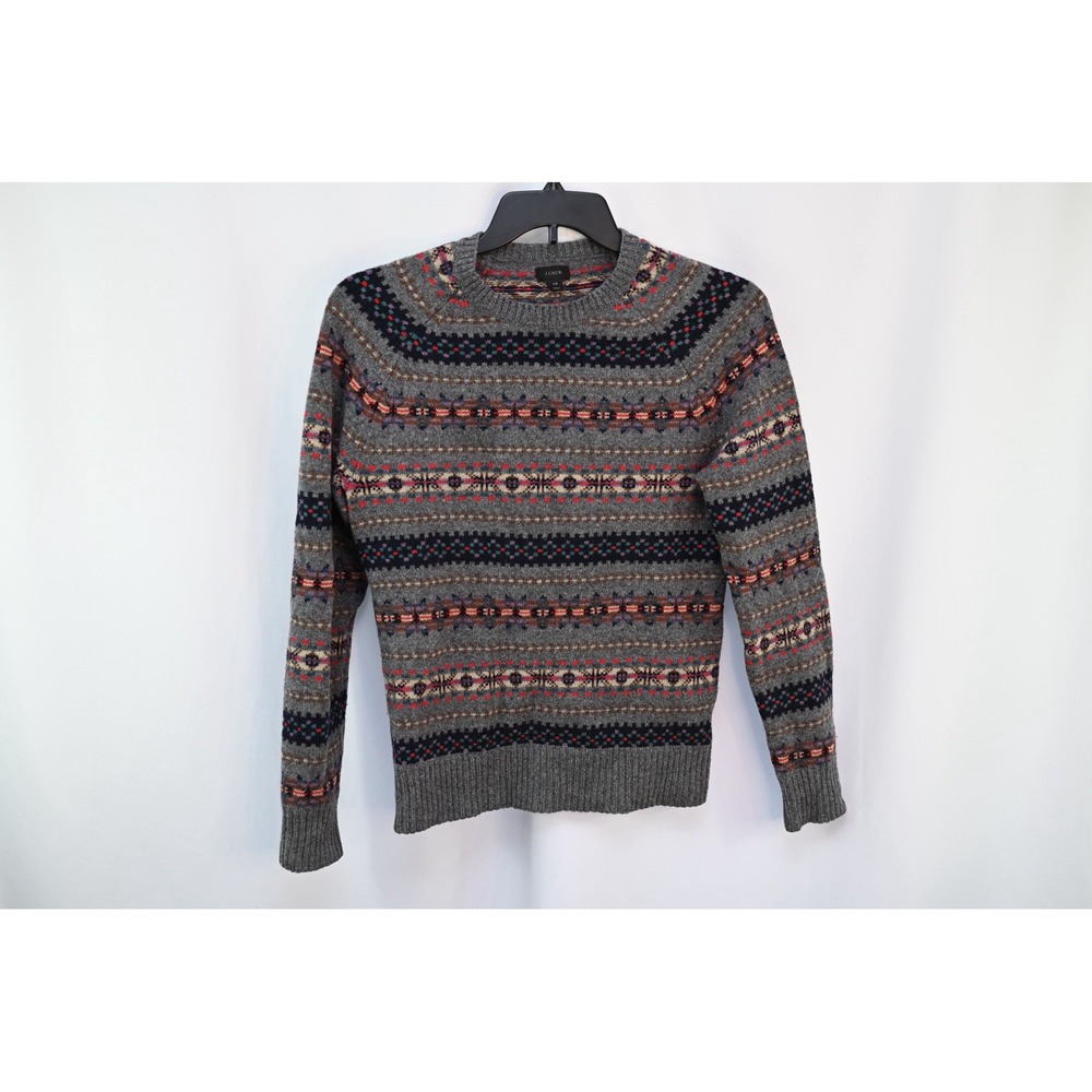 J.Crew Womens Gray Fair Isle Lambswool Crew Neck Pullover Sweater XS